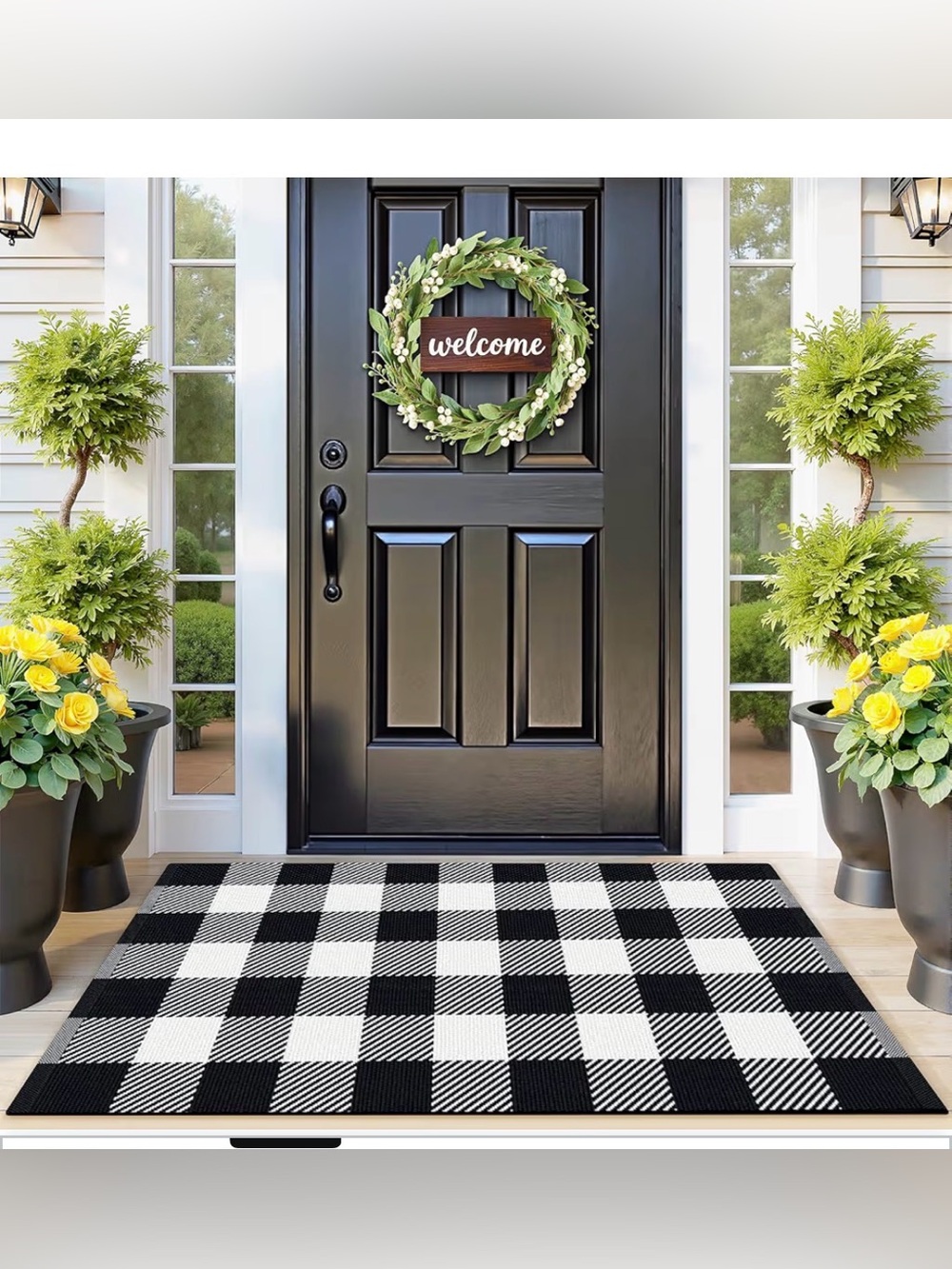 Softer Charm Black White Checker Cotton Indoor Outdoor Rug Door Mat 2’4” x 3’7”